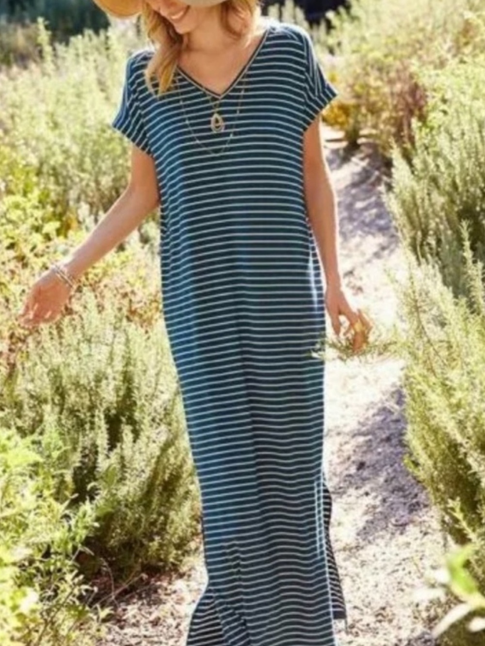 Matilda Jane Navy and White Striped V-Neck Maxi Dress